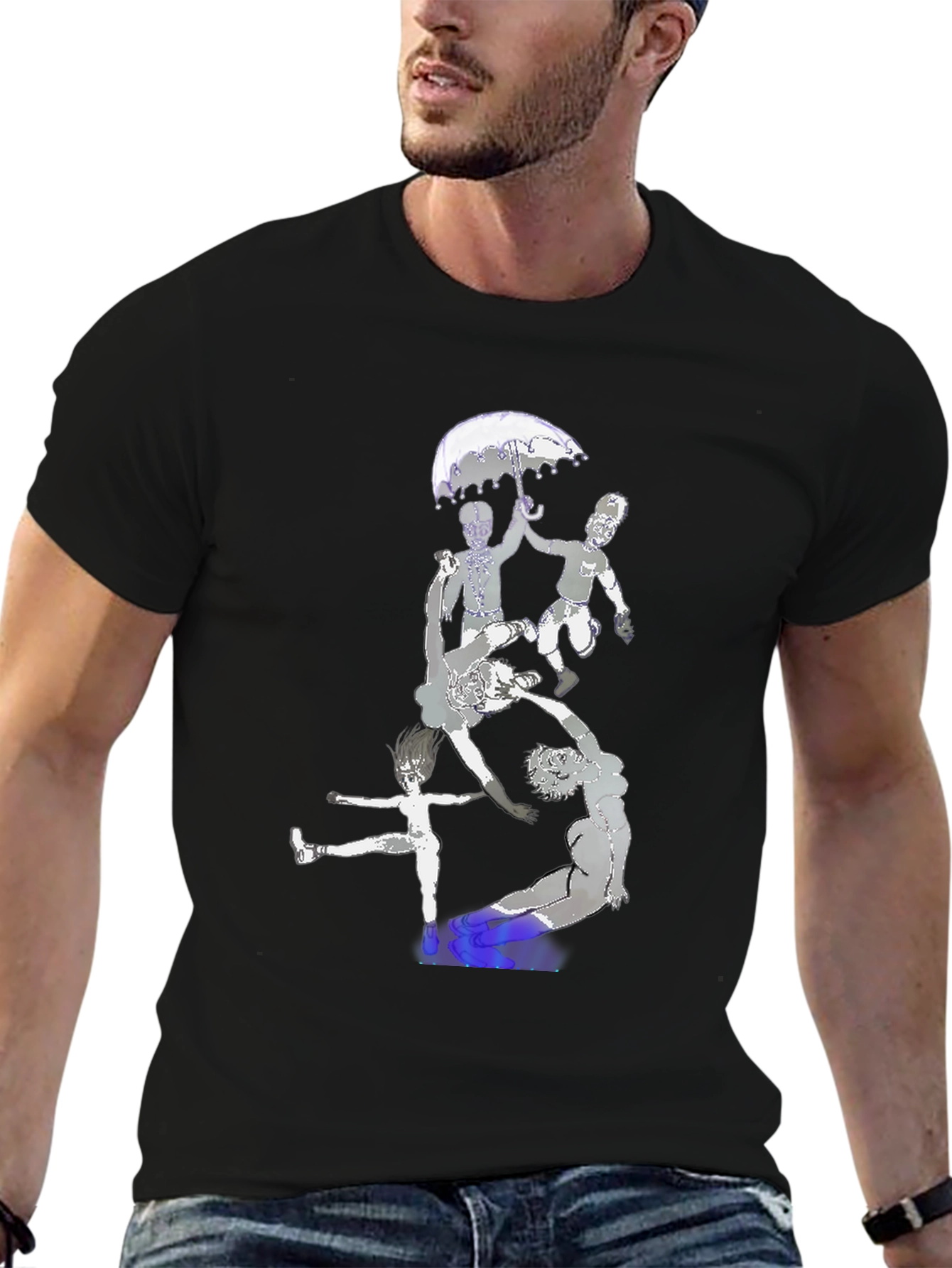 Artistic Graphic Print Black T-Shirt