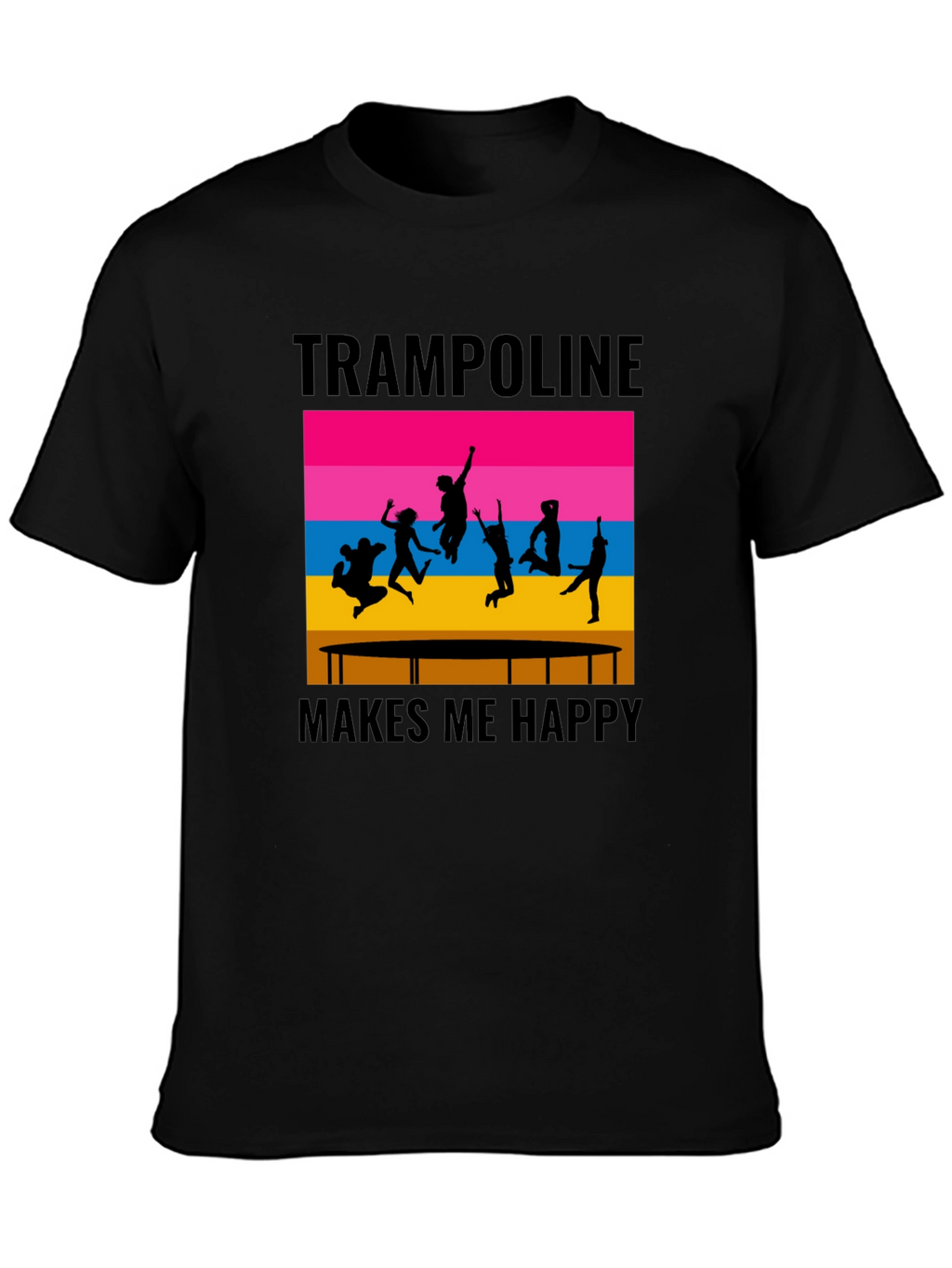 Trampoline Makes Me Happy Black Graphic T-Shirt
