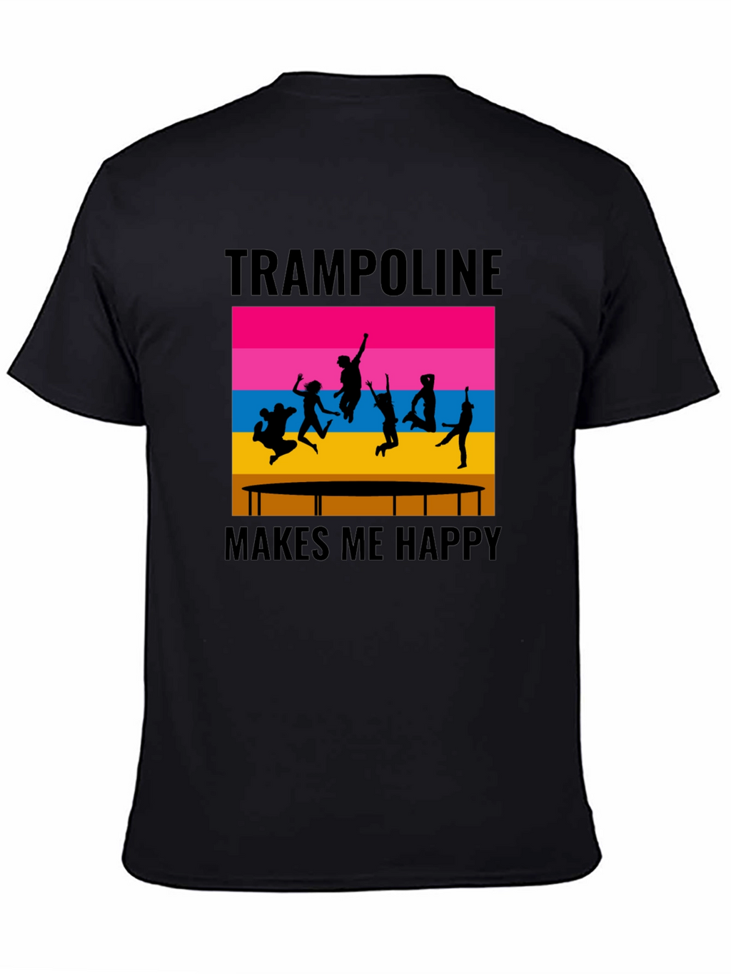 Trampoline Makes Me Happy Black Graphic T-Shirt
