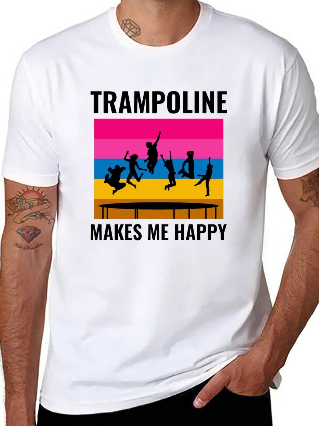 Trampoline Makes Me Happy Black Graphic T-Shirt