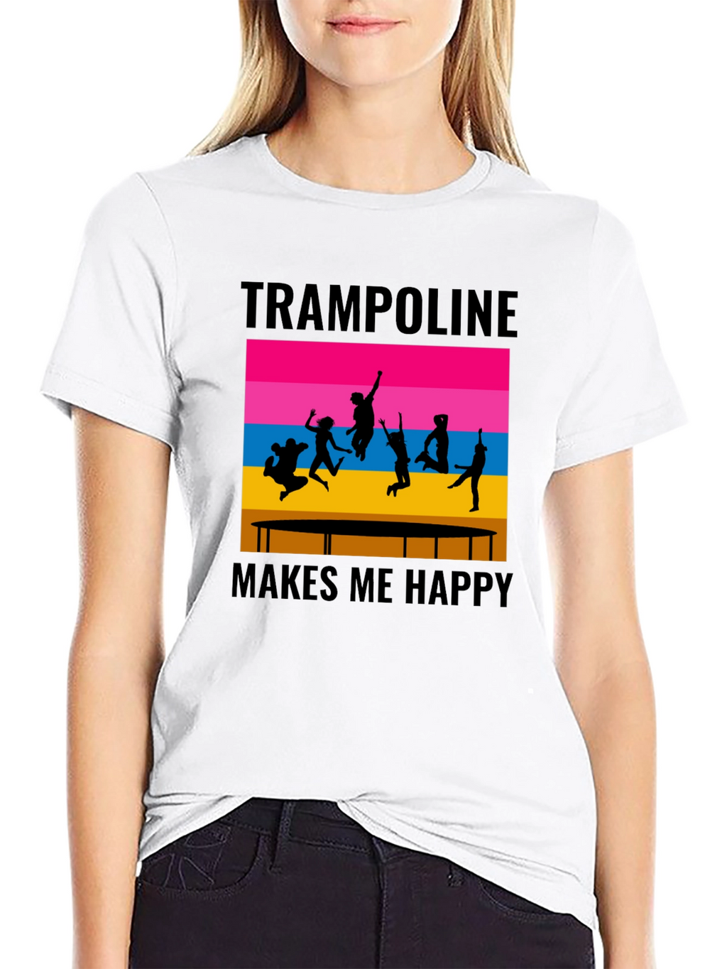 Trampoline Makes Me Happy Black Graphic T-Shirt