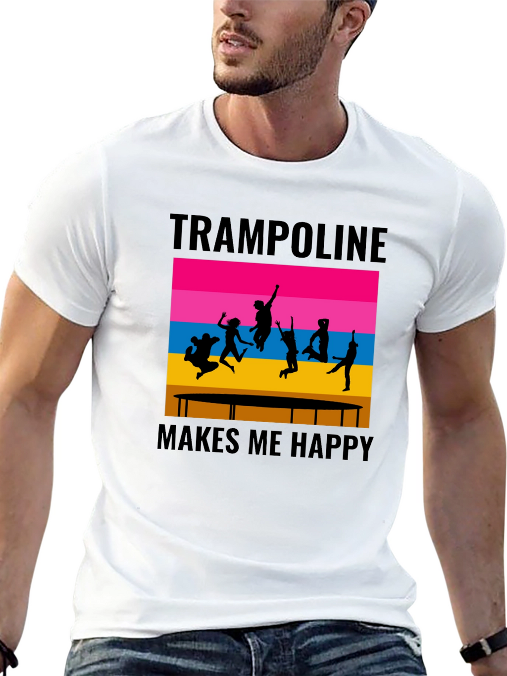 Trampoline Makes Me Happy Black Graphic T-Shirt