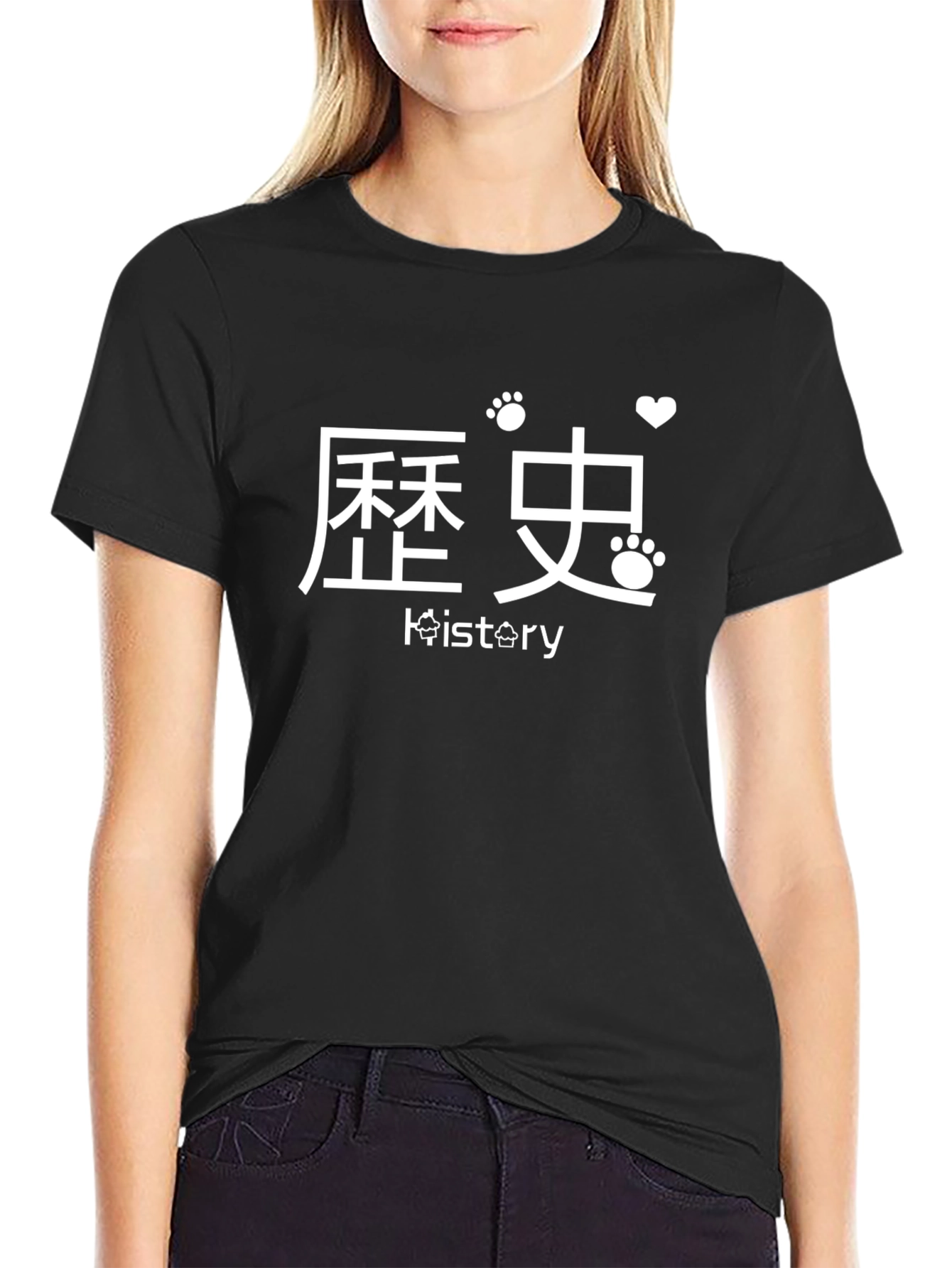 Kistory Black T-Shirt with Graphic Print