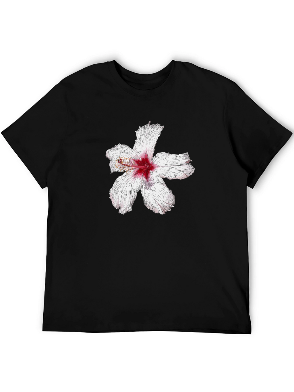 Black T-Shirt with Hibiscus Flower Graphic