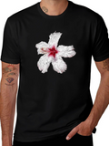 Black T-Shirt with Hibiscus Flower Graphic