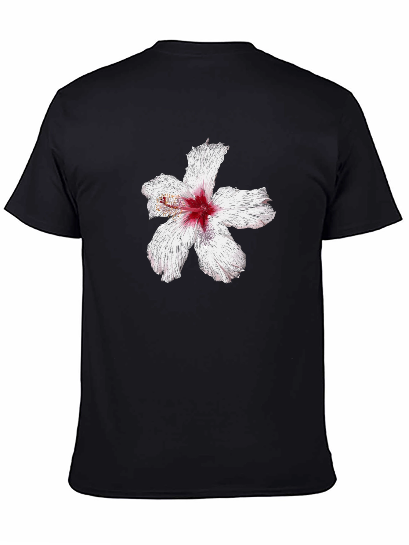 Black T-Shirt with Hibiscus Flower Graphic