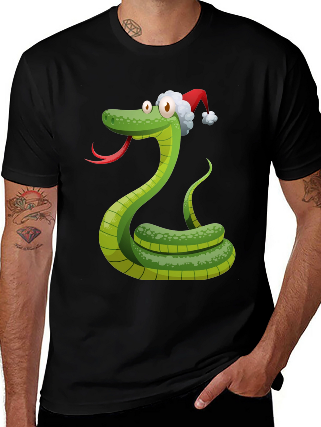 Festive Snake Tee - Holiday Cartoon Reptile