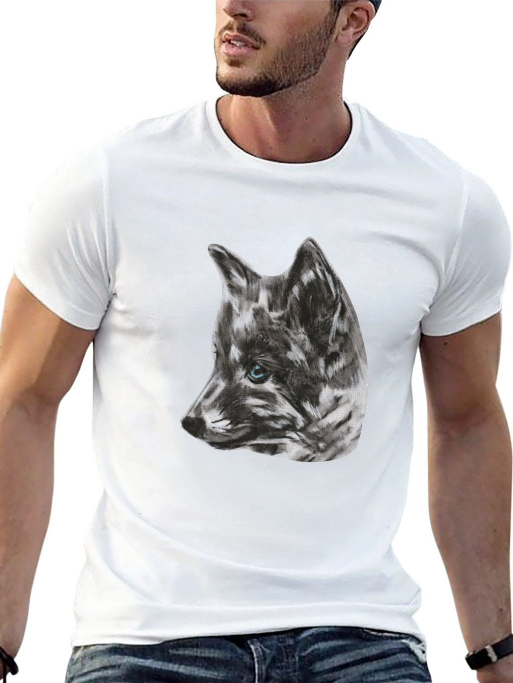 Wolf Sketch Graphic Black T-Shirt