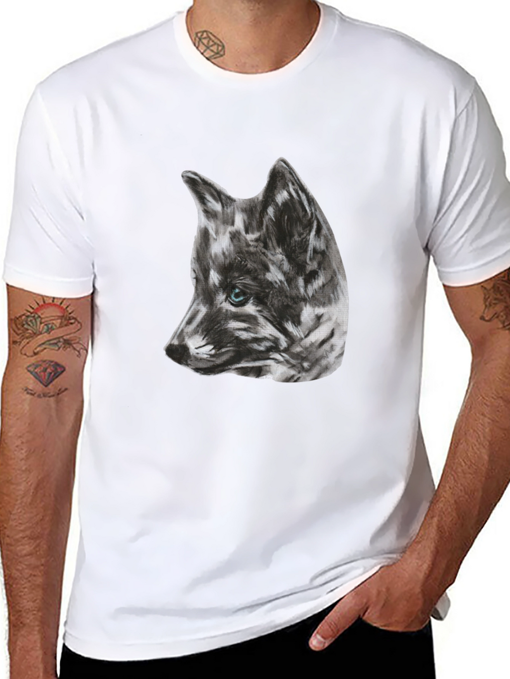Wolf Sketch Graphic Black T-Shirt