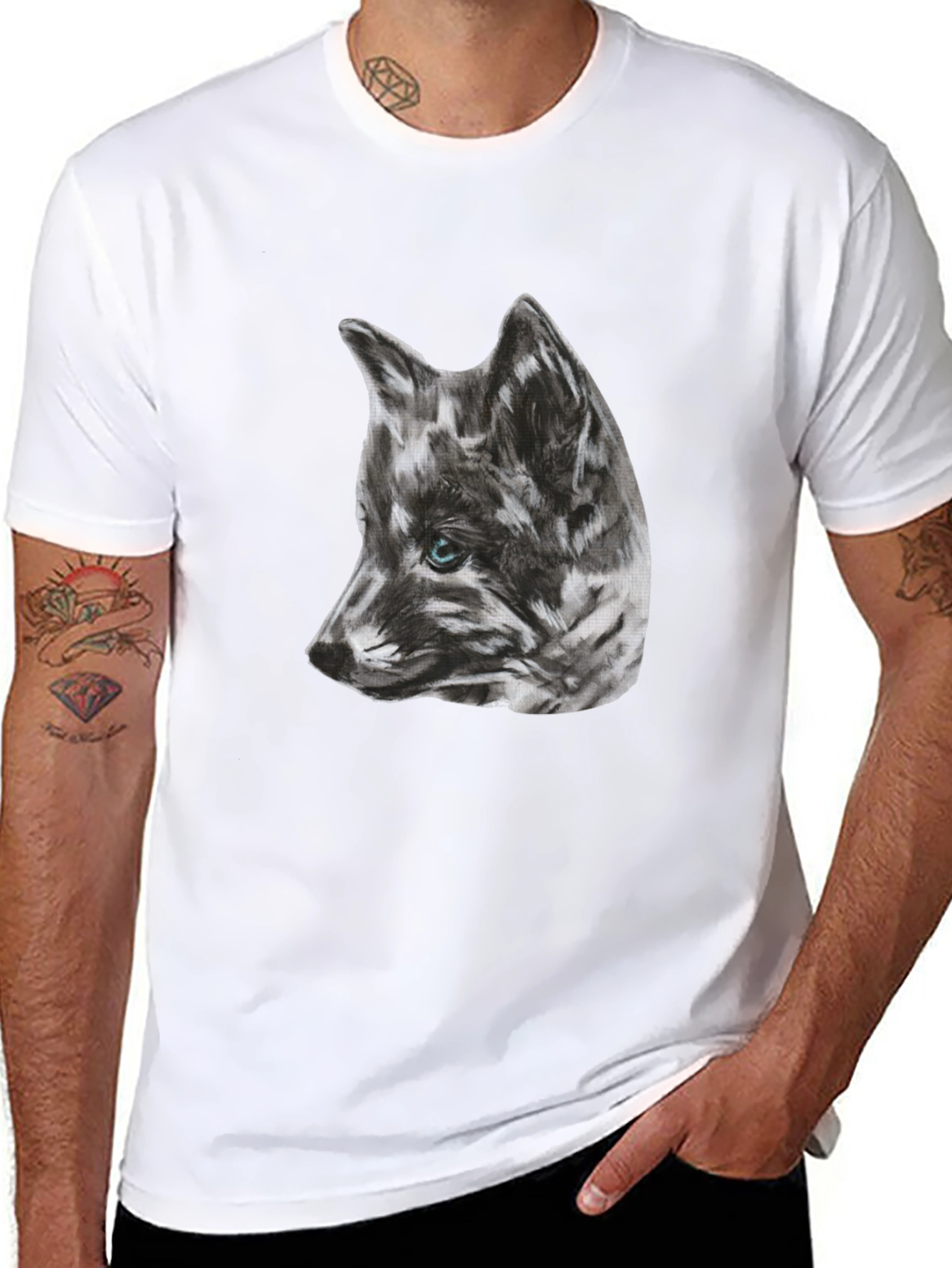 Wolf Sketch Graphic Black T-Shirt