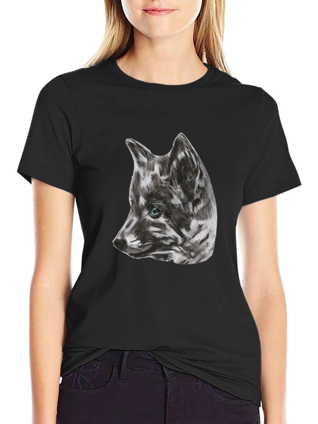 Wolf Sketch Graphic Black T-Shirt
