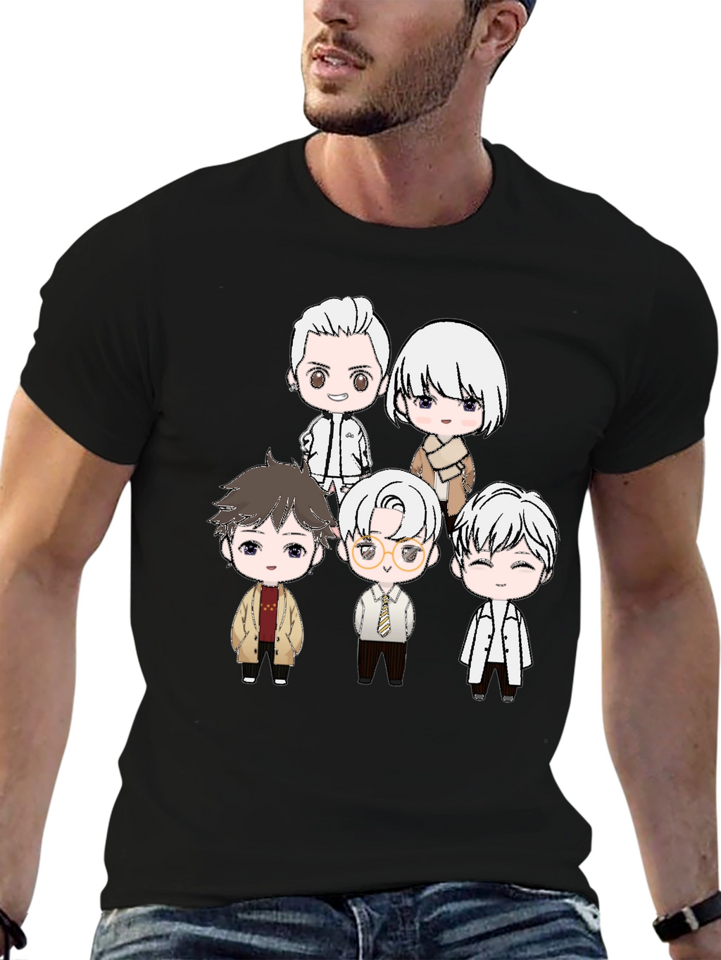 Anime Character Print Black T-Shirt