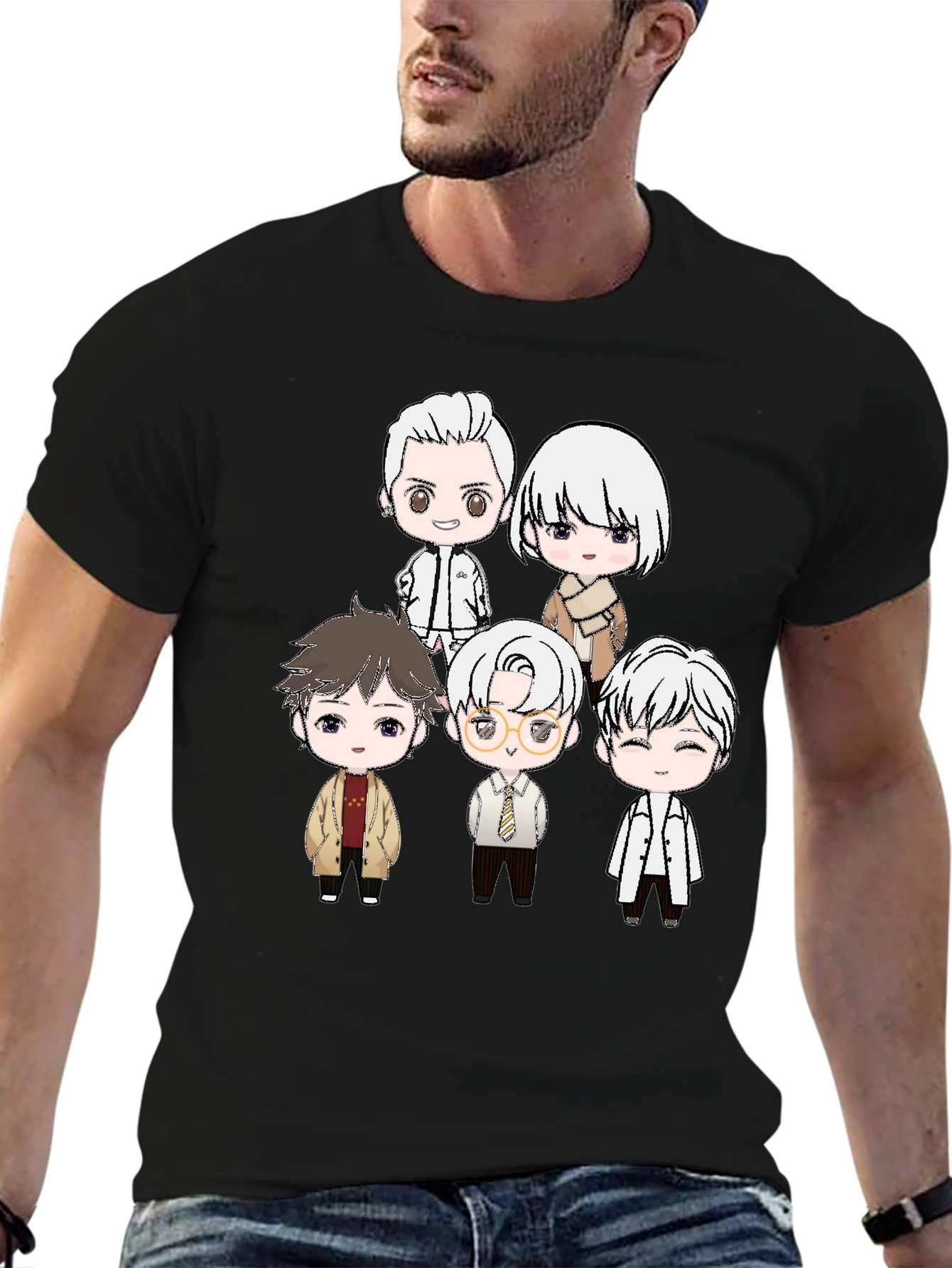 Anime Character Print Black T-Shirt