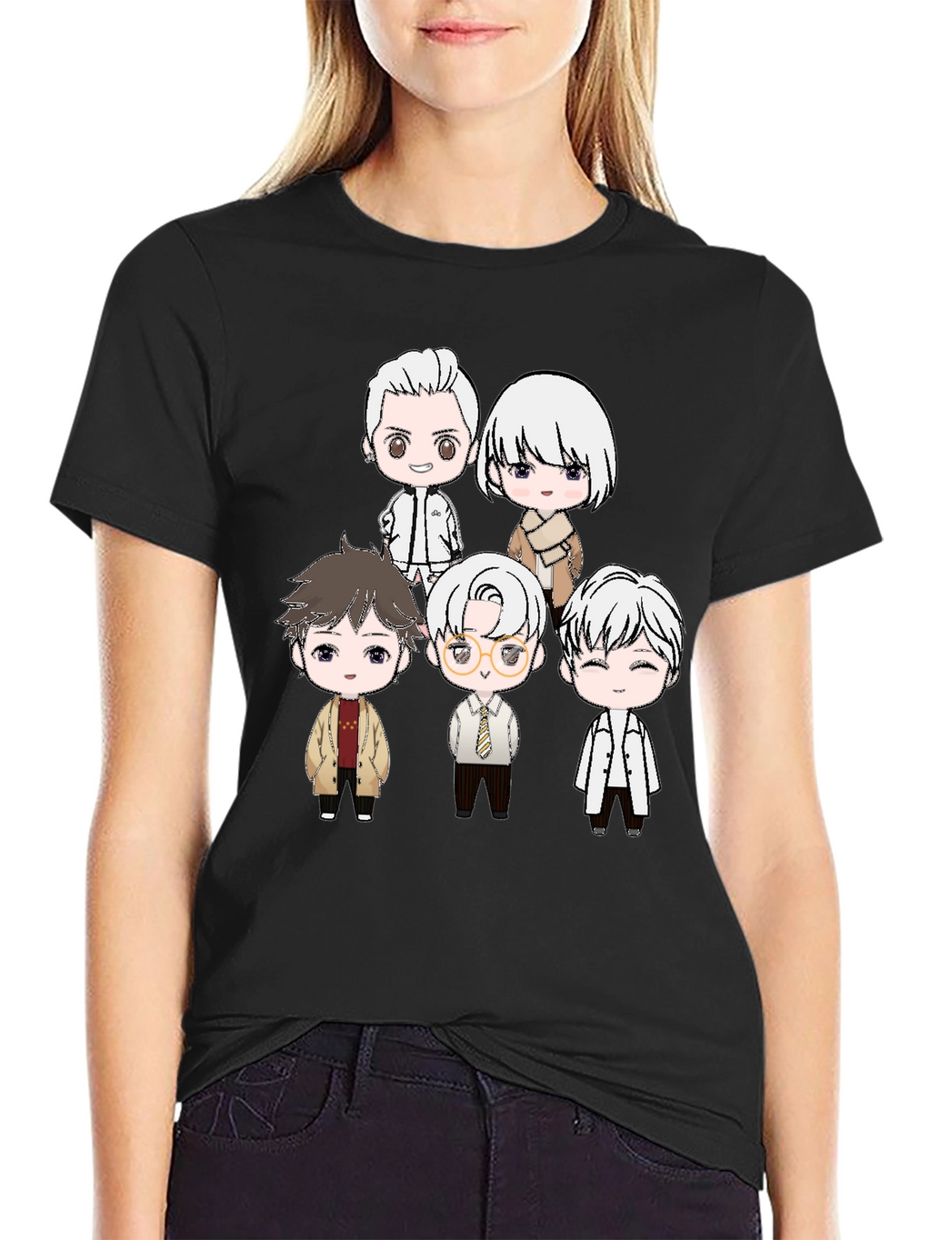 Anime Character Print Black T-Shirt