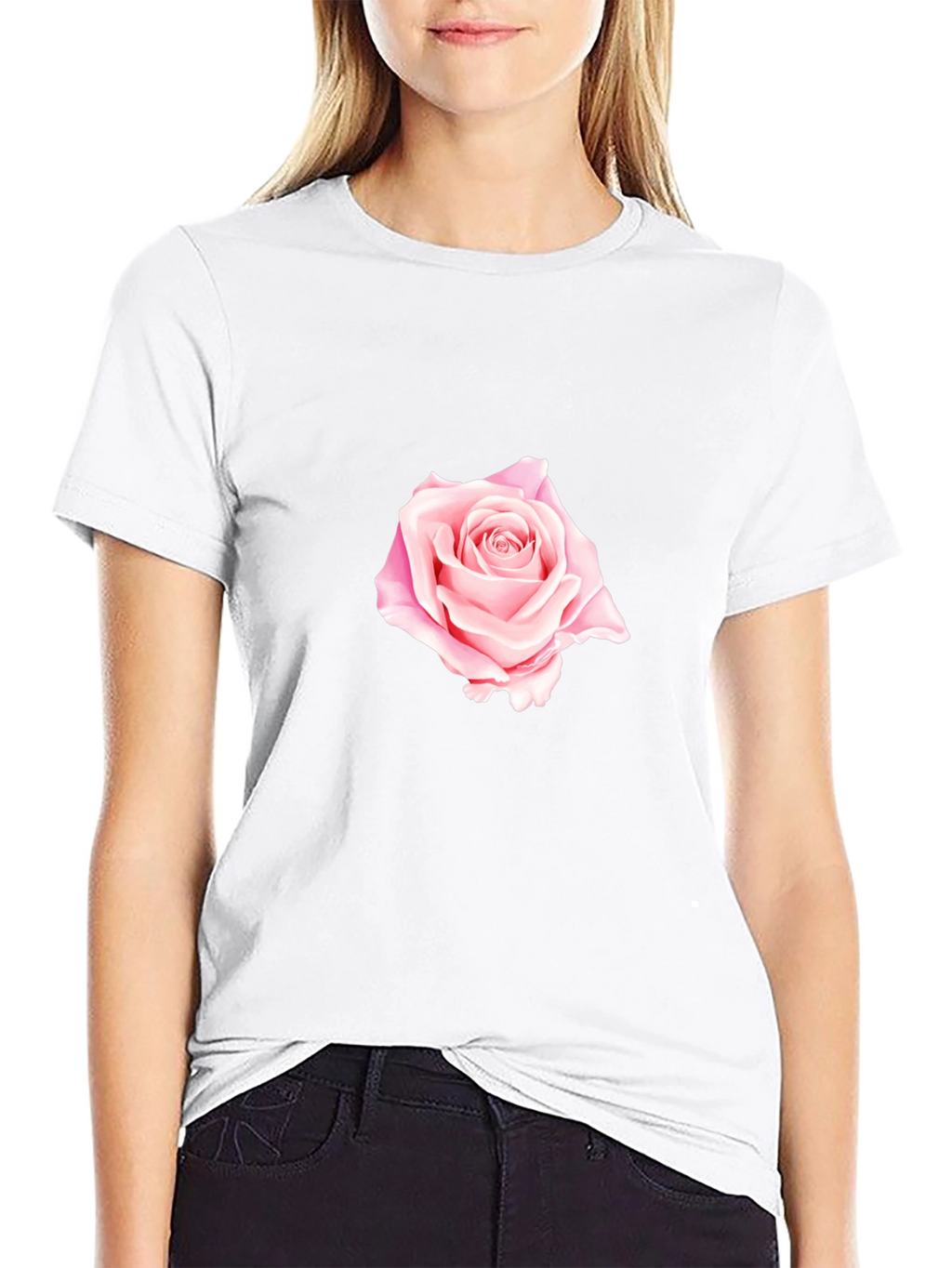 Black T-Shirt with Rose Design