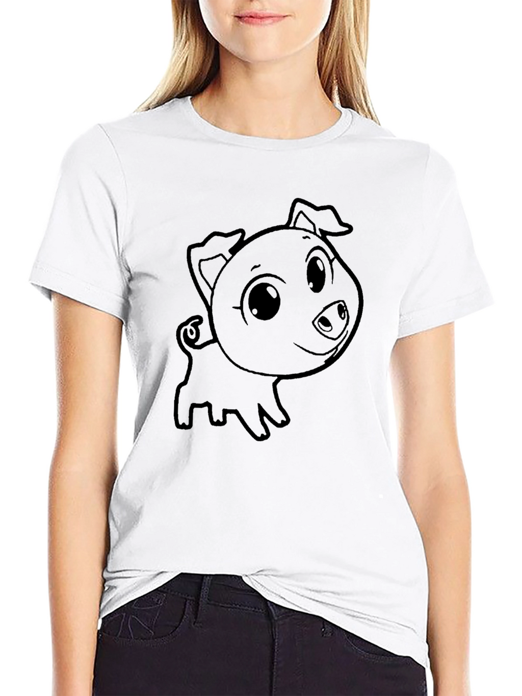 Cute Piglet Graphic T-Shirt - Black