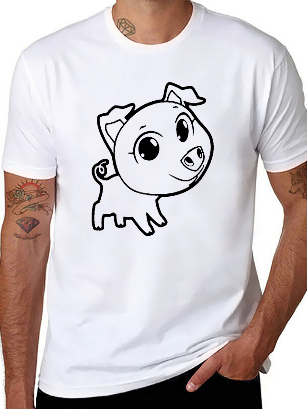 Cute Piglet Graphic T-Shirt - Black