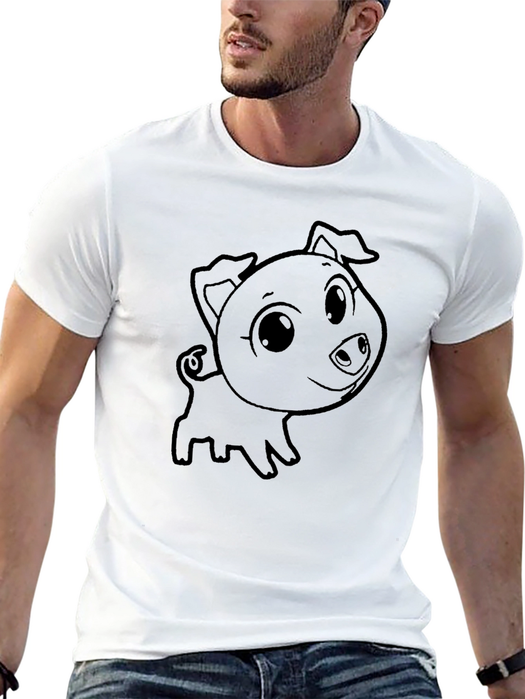 Cute Piglet Graphic T-Shirt - Black