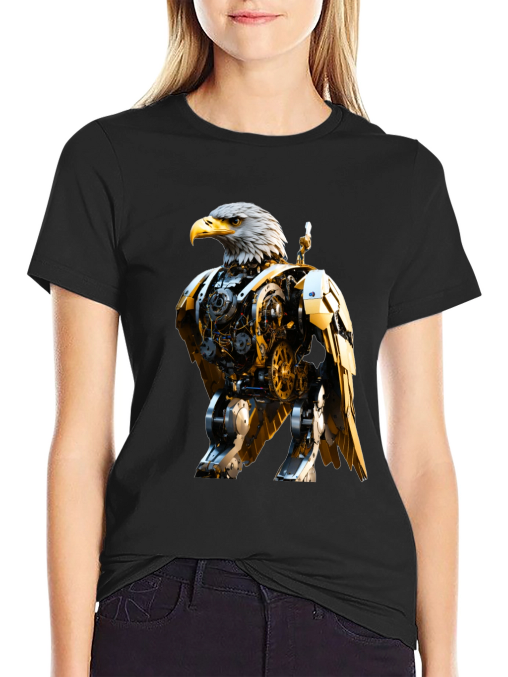 Steampunk Eagle Graphic Tee - Bold Robotic Design