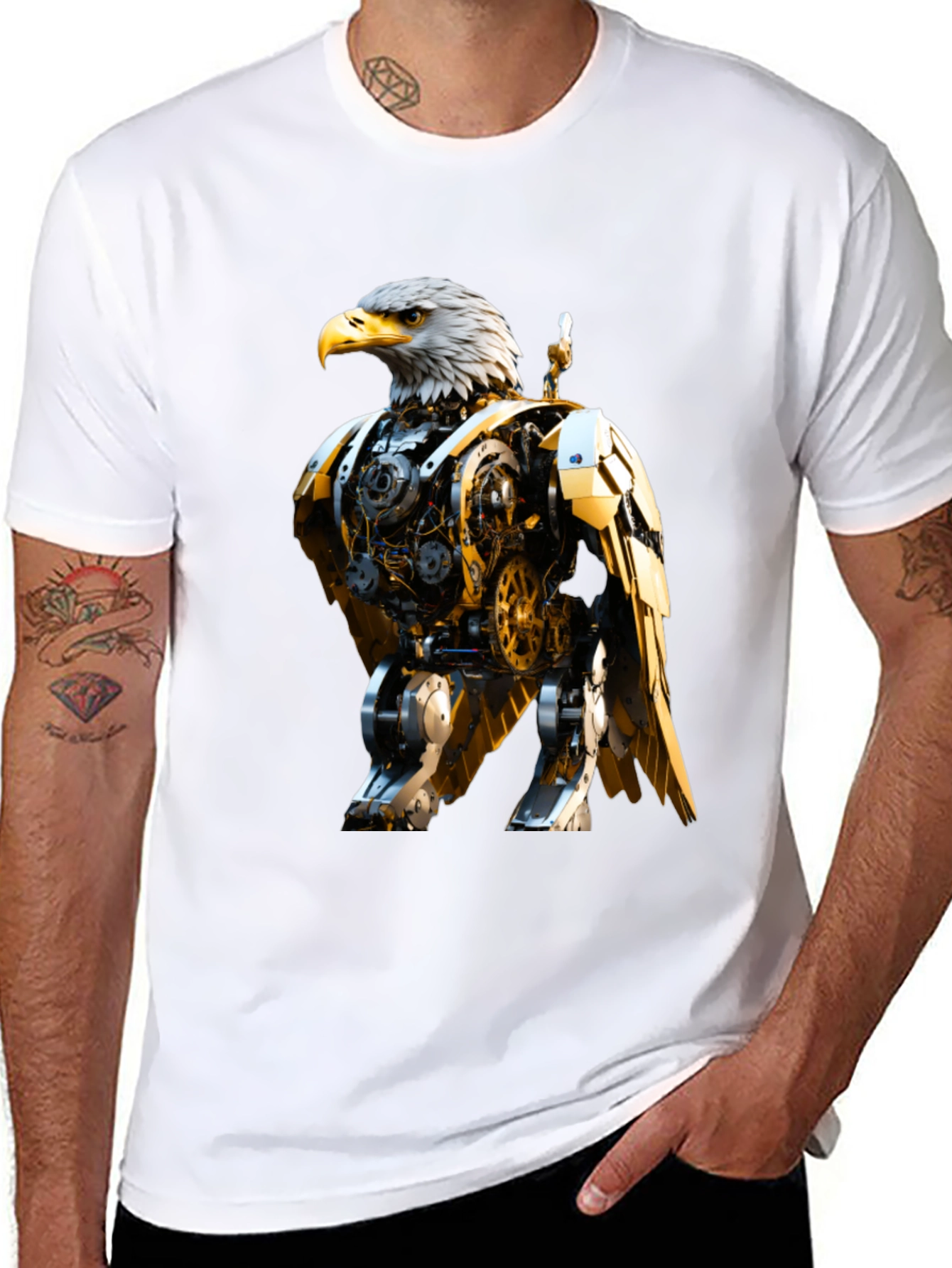 Steampunk Eagle Graphic Tee - Bold Robotic Design