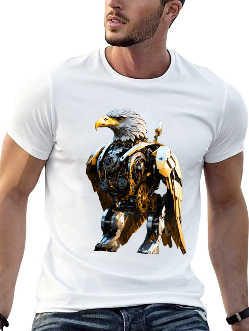 Steampunk Eagle Graphic Tee - Bold Robotic Design