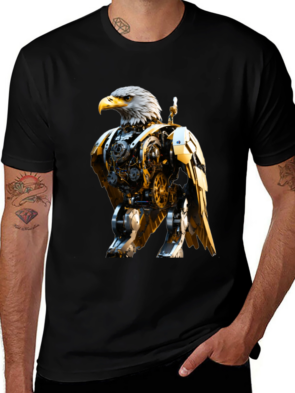Steampunk Eagle Graphic Tee - Bold Robotic Design