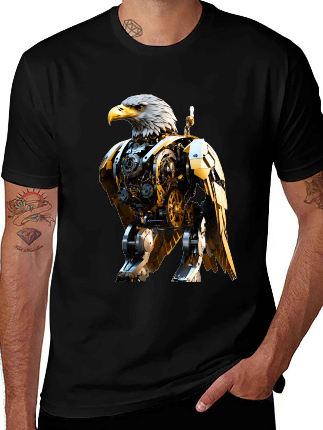 Steampunk Eagle Graphic Tee - Bold Robotic Design