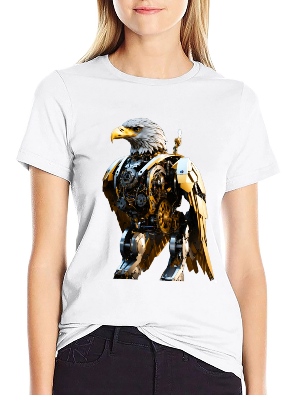 Steampunk Eagle Graphic Tee - Bold Robotic Design
