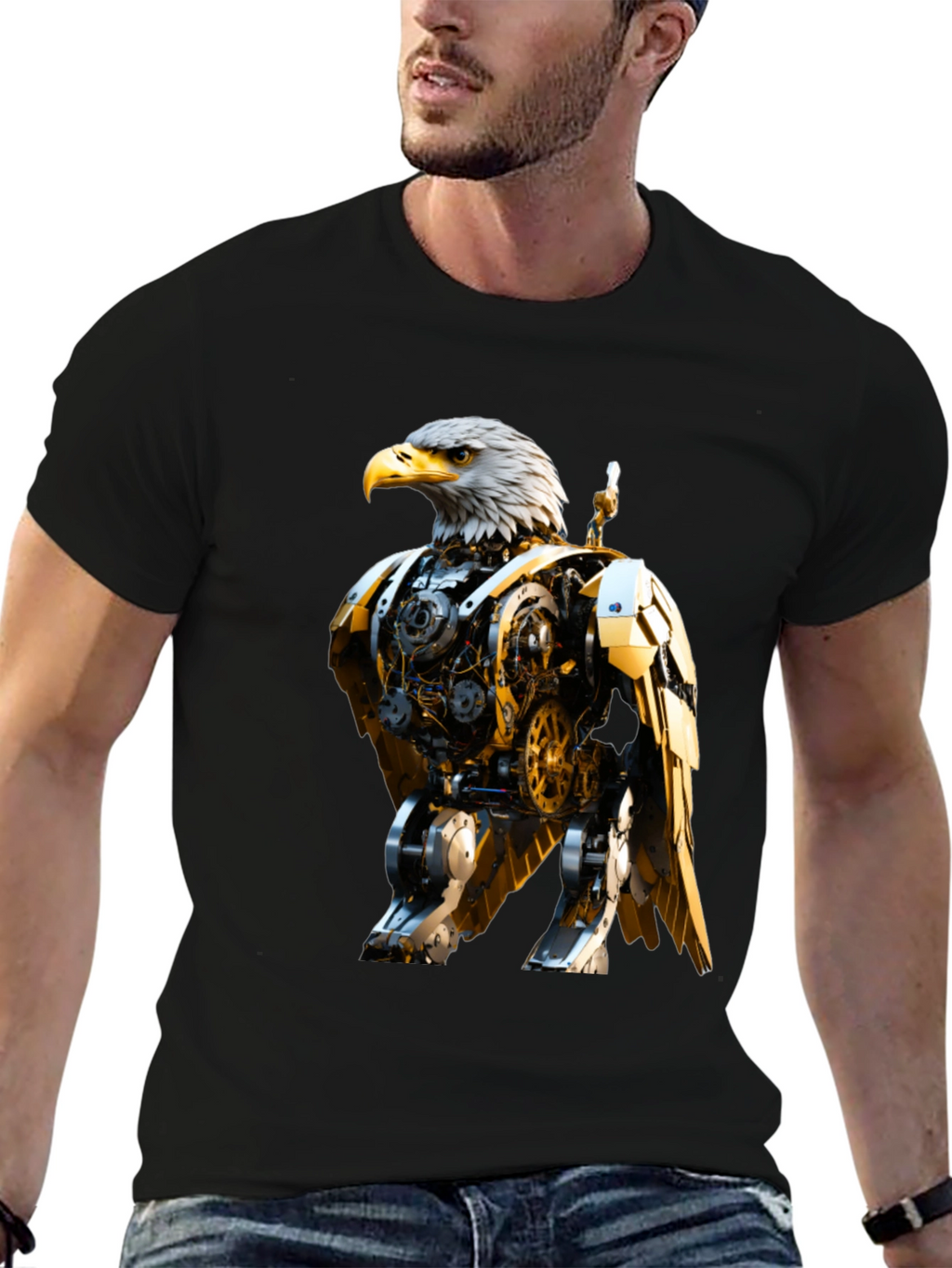 Steampunk Eagle Graphic Tee - Bold Robotic Design