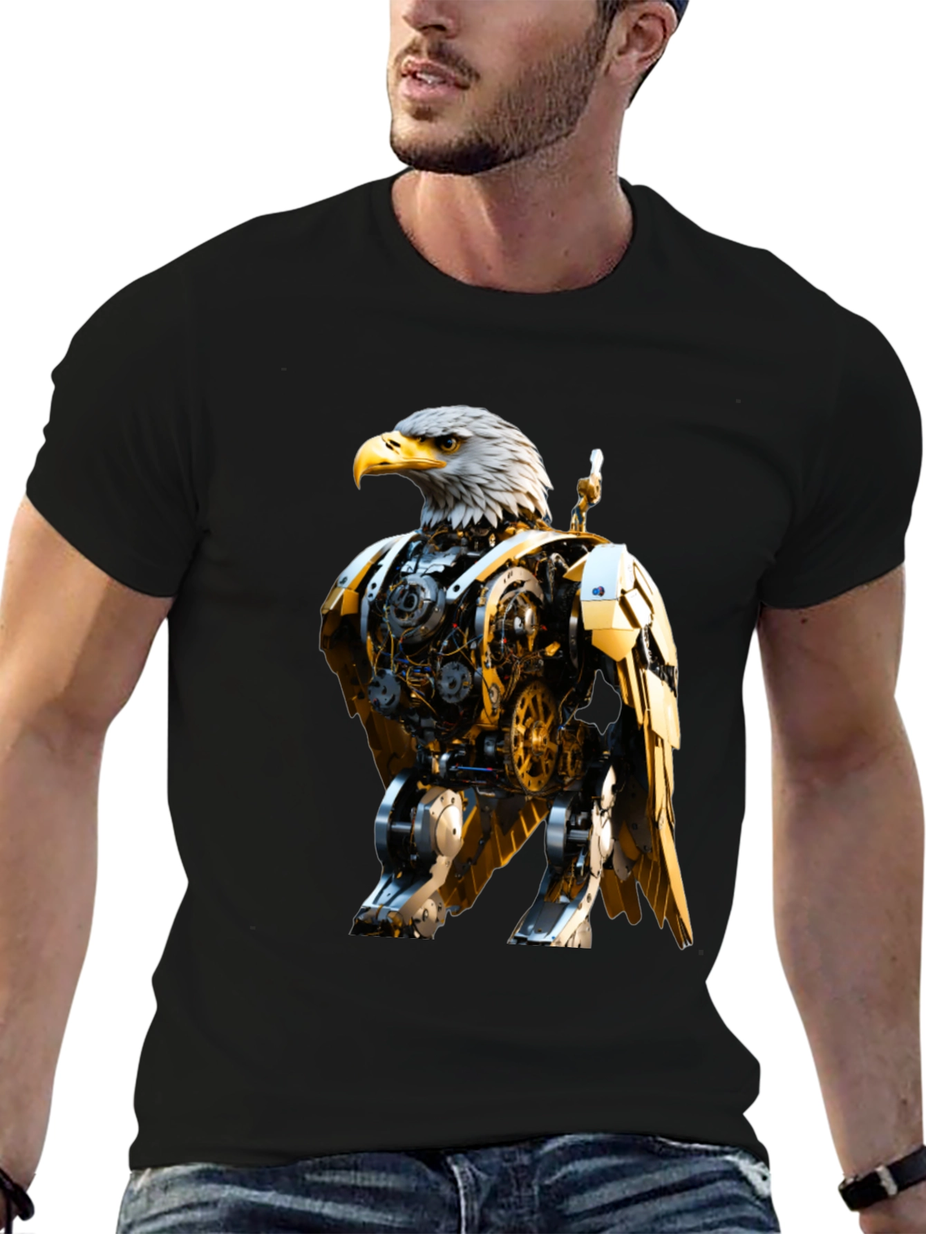 Steampunk Eagle Graphic Tee - Bold Robotic Design