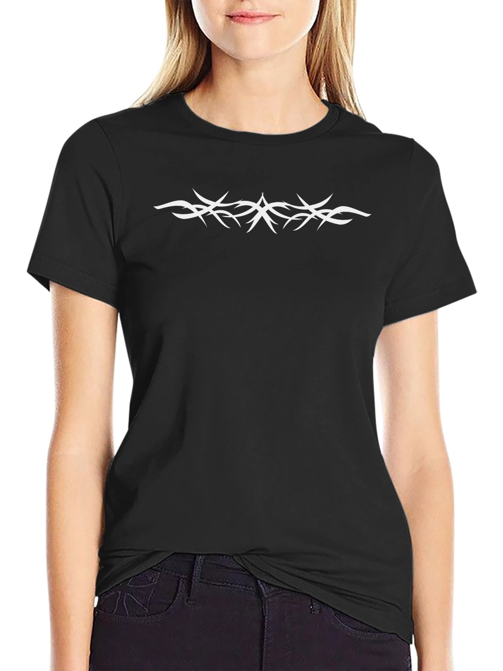Mens Black T-Shirt with White Tribal Design