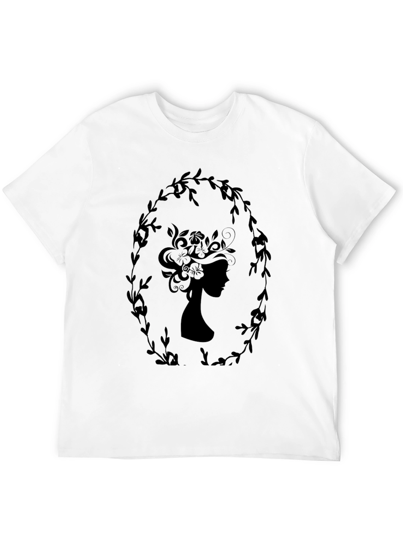 Elegant Silhouette Tee - Floral Wreath Design