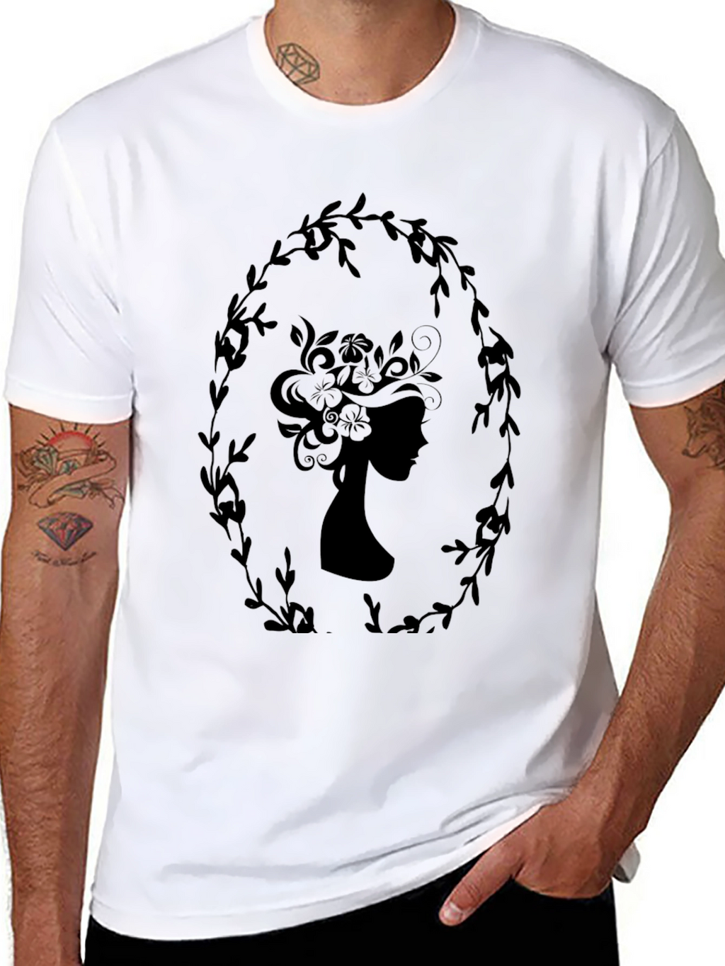 Elegant Silhouette Tee - Floral Wreath Design
