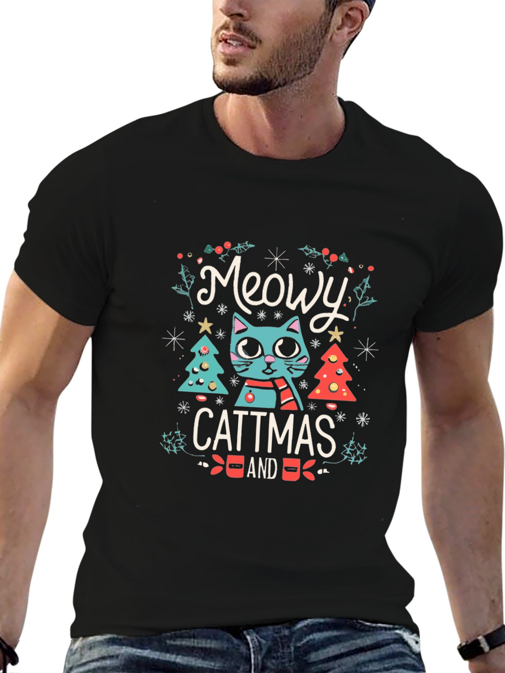Meowy Cattmas T-Shirt - Festive Holiday Cat Tee