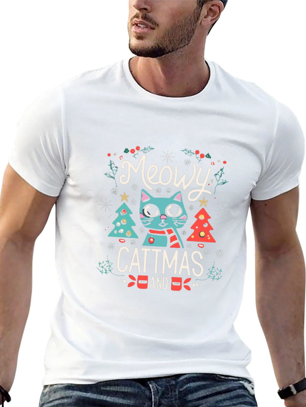 Meowy Cattmas T-Shirt - Festive Holiday Cat Tee
