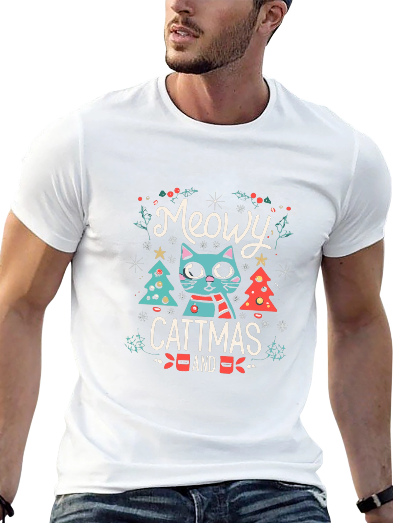 Meowy Cattmas T-Shirt - Festive Holiday Cat Tee