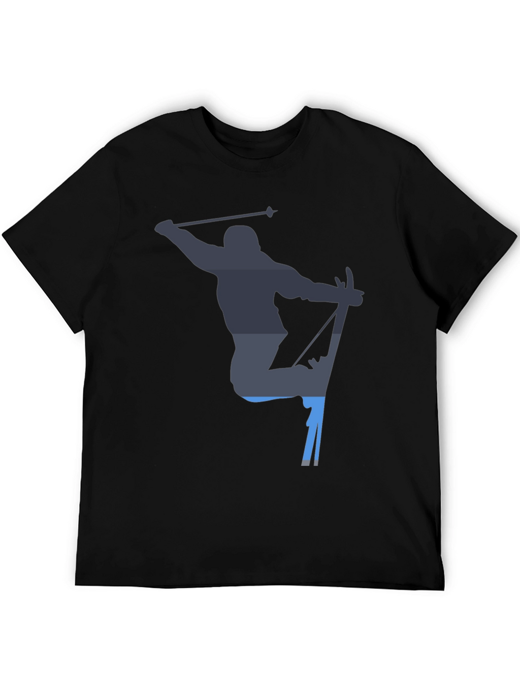Skiing Silhouette Graphic Tee - Black Cotton T-Shirt