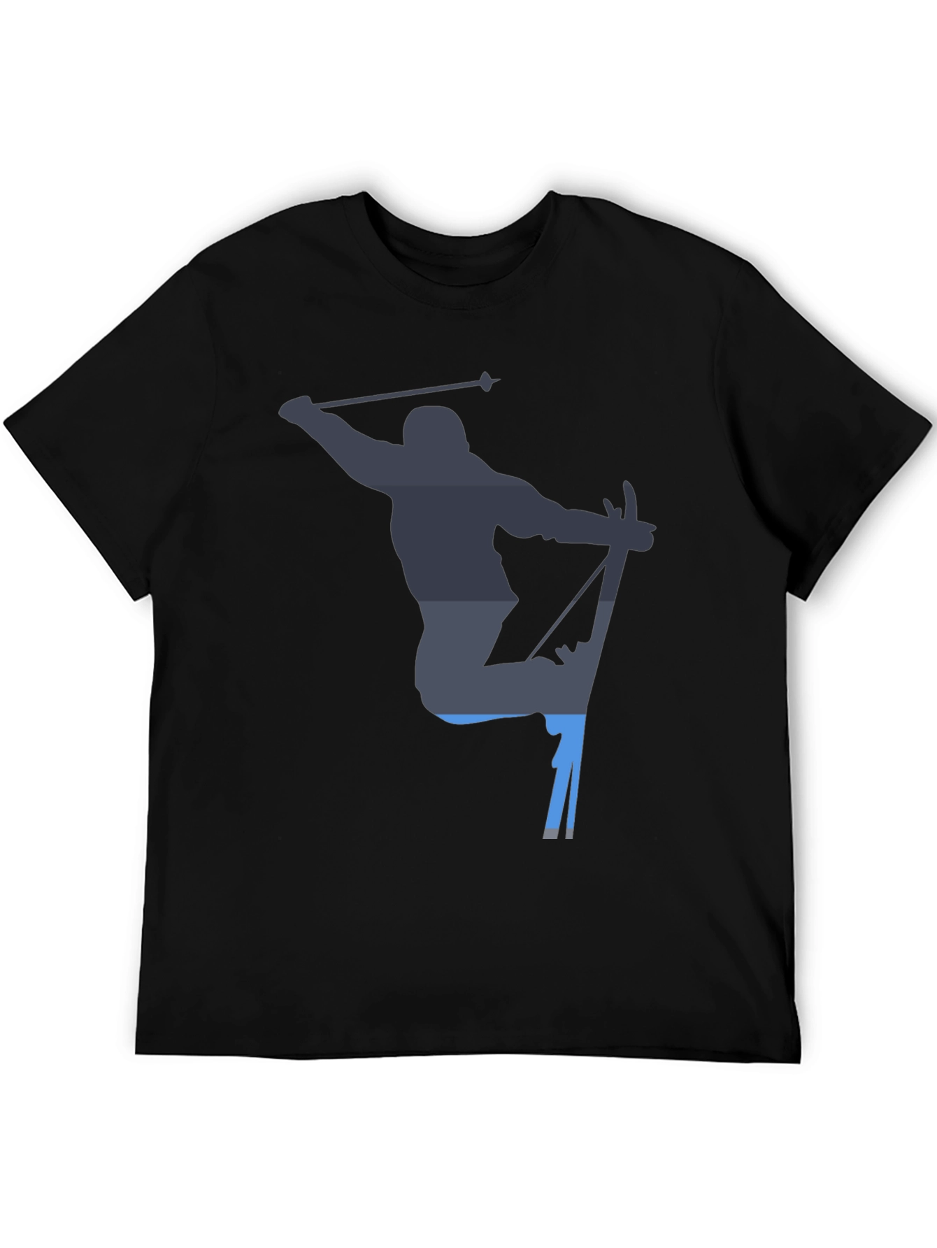 Skiing Silhouette Graphic Tee - Black Cotton T-Shirt