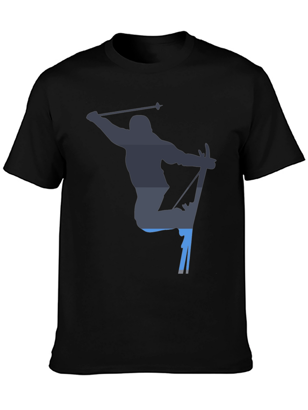 Skiing Silhouette Graphic Tee - Black Cotton T-Shirt
