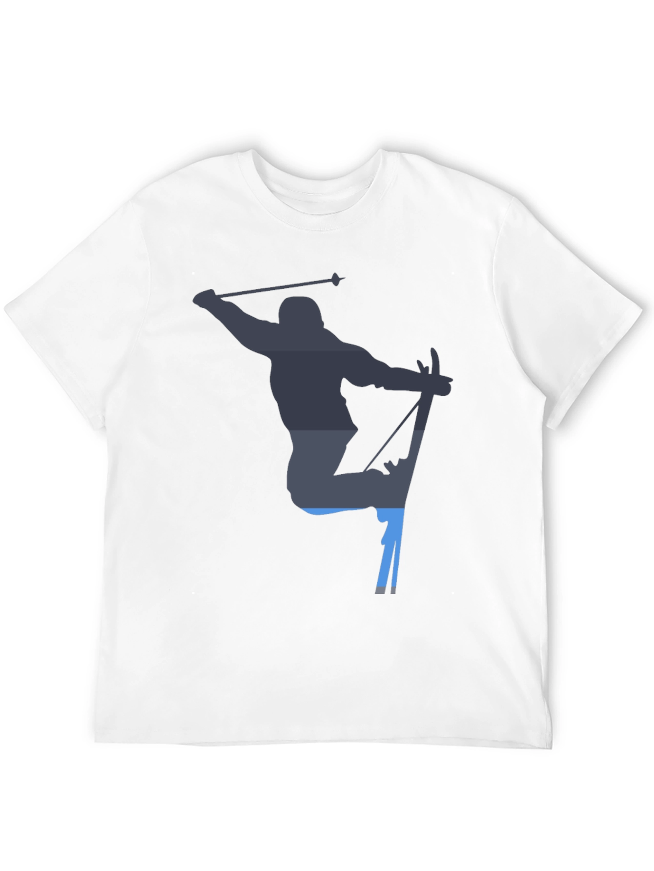 Skiing Silhouette Graphic Tee - Black Cotton T-Shirt