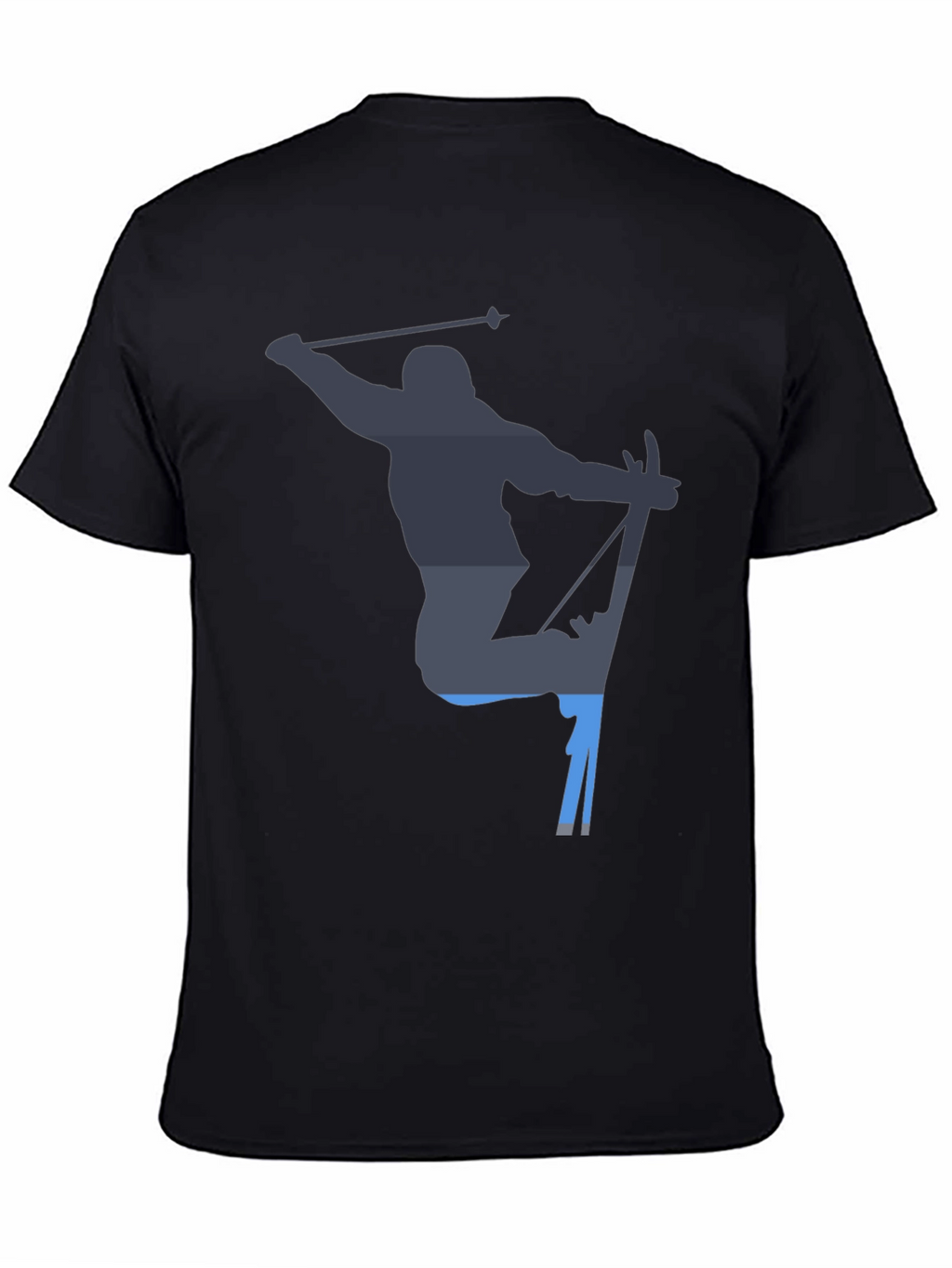Skiing Silhouette Graphic Tee - Black Cotton T-Shirt