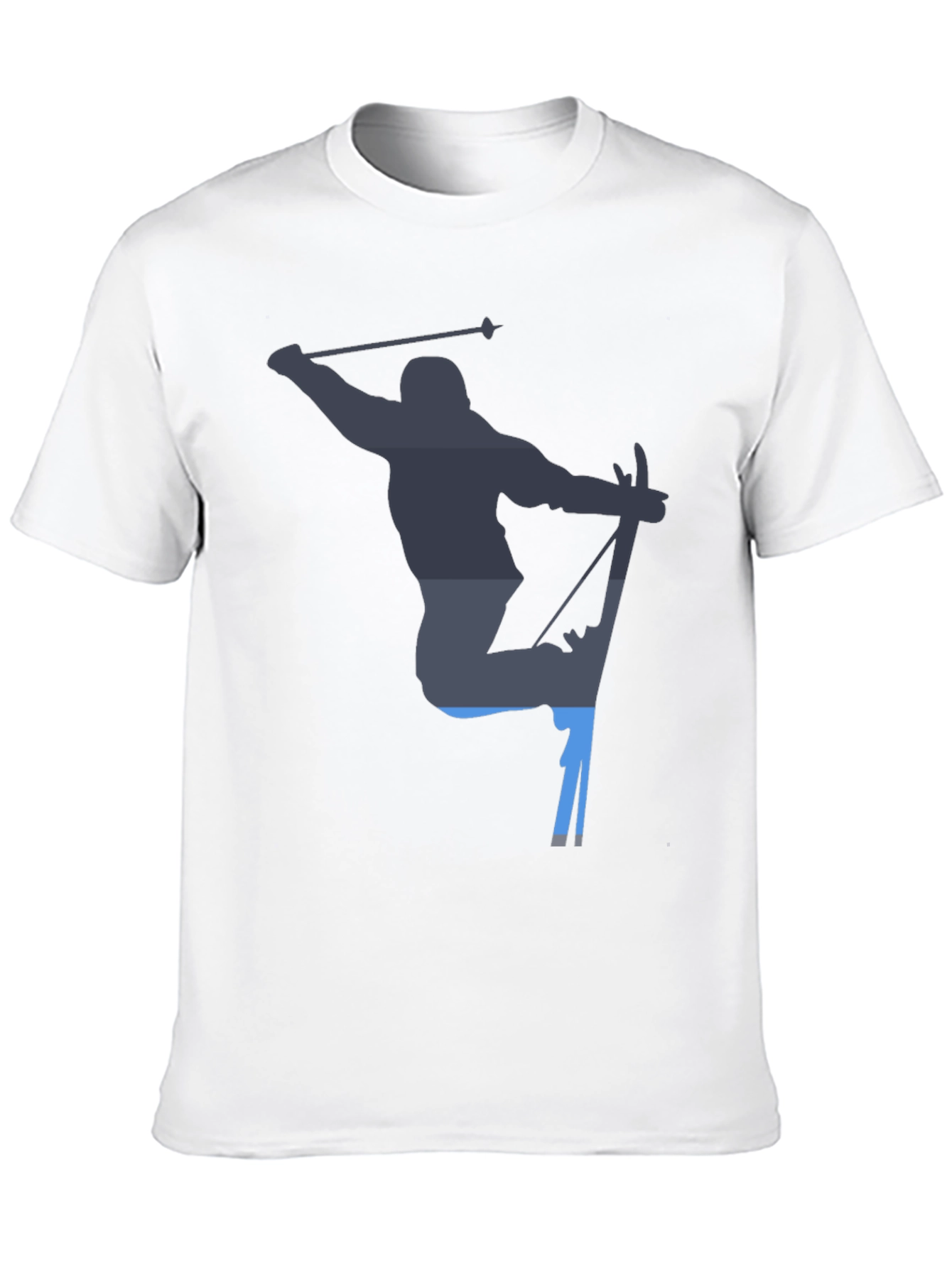 Skiing Silhouette Graphic Tee - Black Cotton T-Shirt