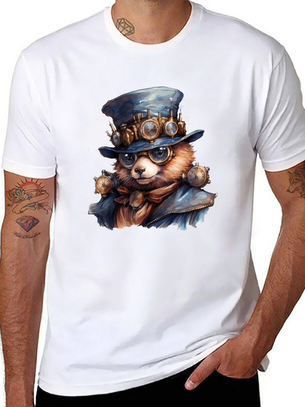 Steampunk Bear Graphic Tee - Unique Animal Art T-Shirt