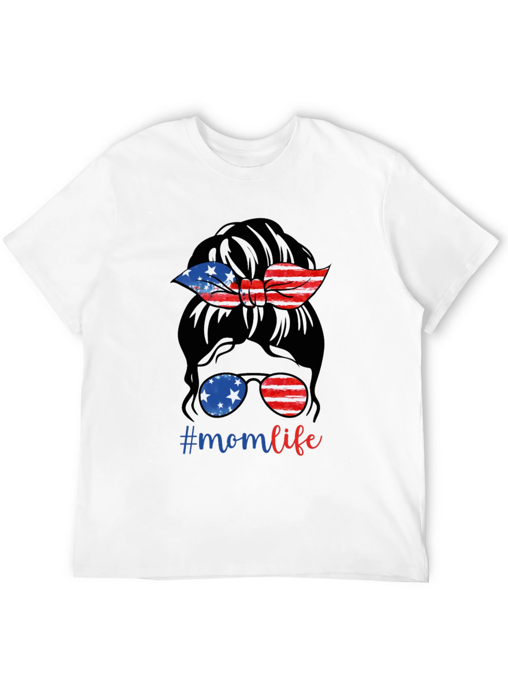 Mom Life Messy Bun Patriotic T-Shirt