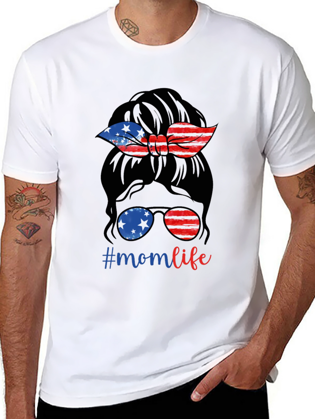 Mom Life Messy Bun Patriotic T-Shirt