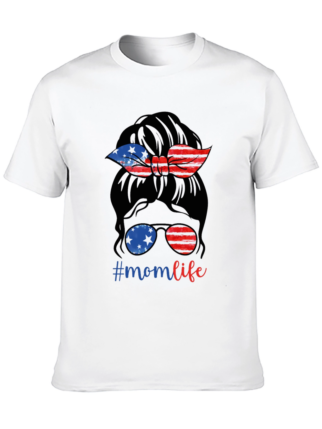Mom Life Messy Bun Patriotic T-Shirt