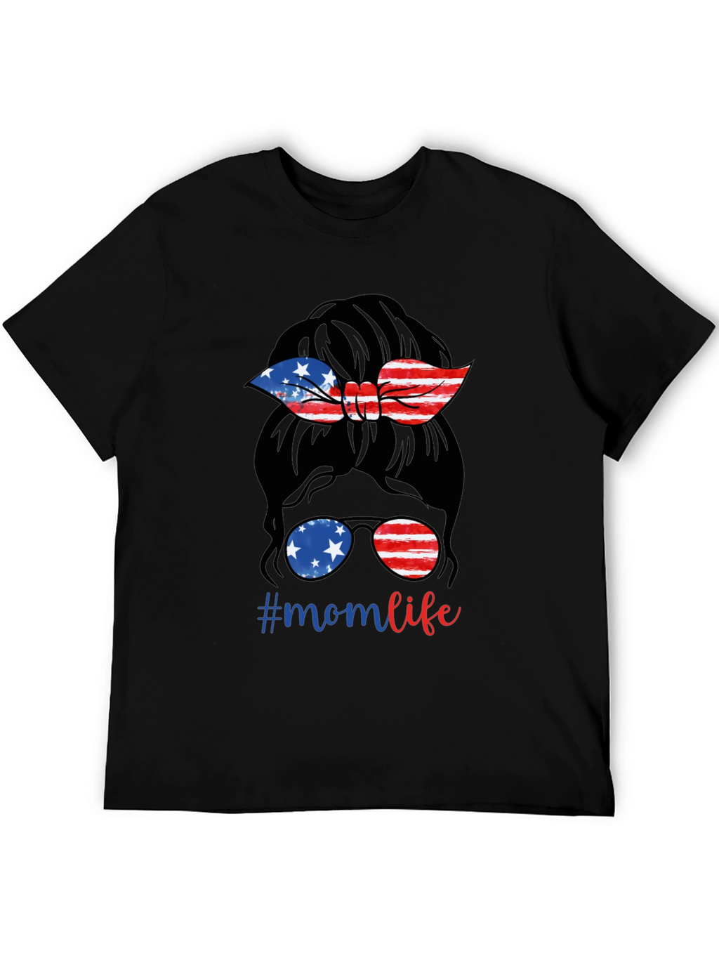 Mom Life Messy Bun Patriotic T-Shirt
