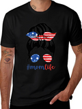 Mom Life Messy Bun Patriotic T-Shirt