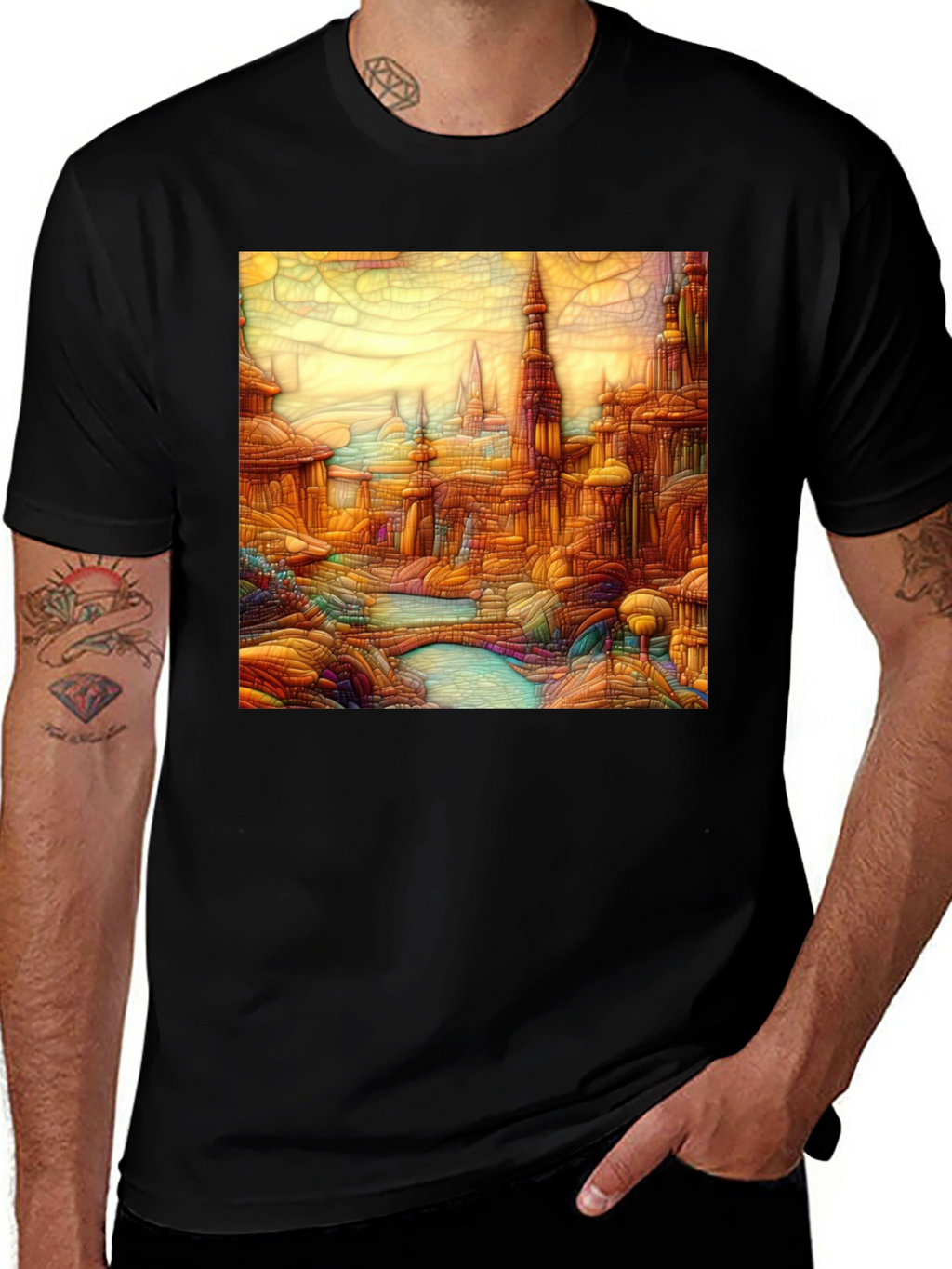 Cityscape Art Black T-Shirt
