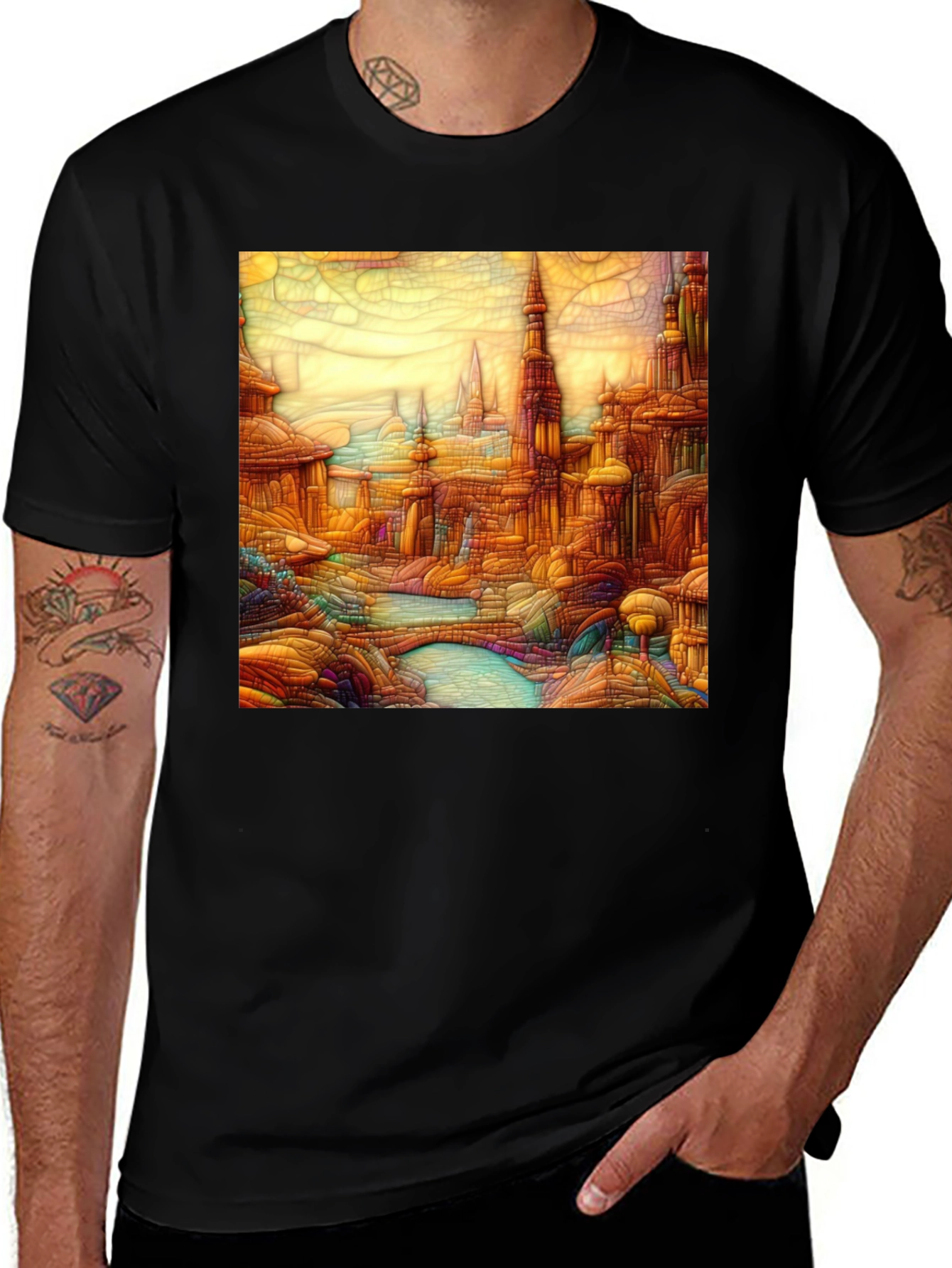 Cityscape Art Black T-Shirt